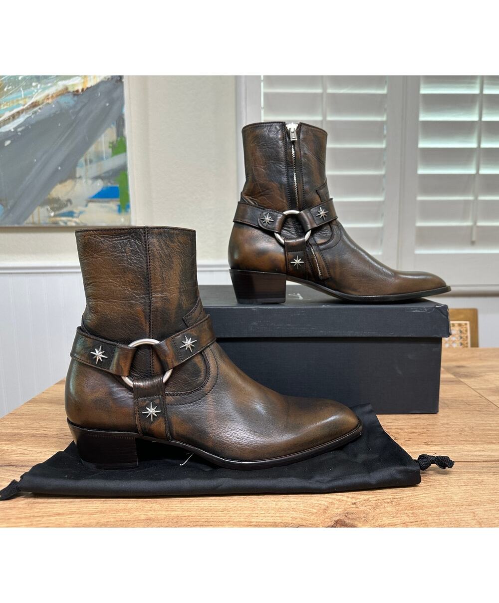 Alessandro Vasini Texas Harness Western Boot Vintage Brown Size 10 NIB Italian